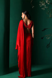 Cardinal Red Draped Saree